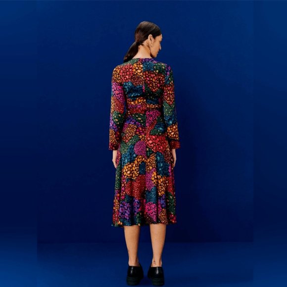 FARM RIO RAINBOW HEARTS LONG SLEEVE V-NECK MIDI DRESS sz S - Picture 2 of 9